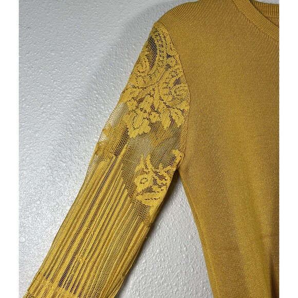 Wild Flower Embroidered Statement Sleeve Sweater Size Small Yellow - Picture 3 of 13